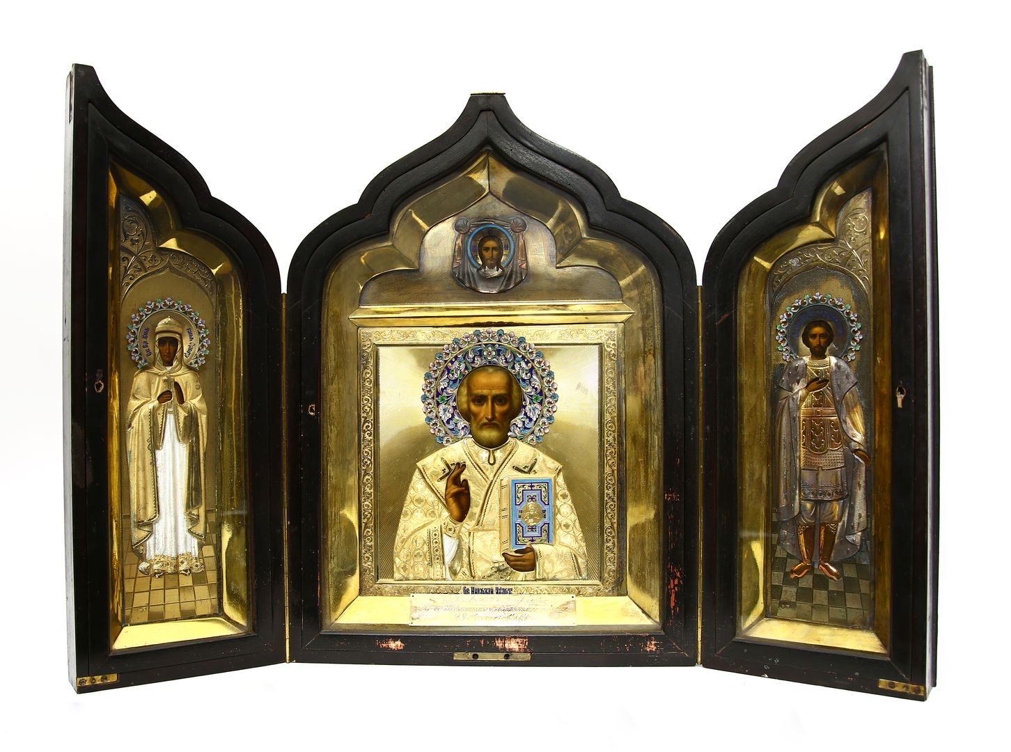 Feines, großformatiges Triptychon mit Silber-Oklad (Russland vor 1914).