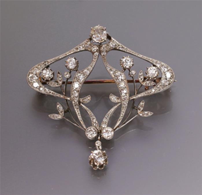 Jugendstil-Diamantkettenanhänger, broschiert.