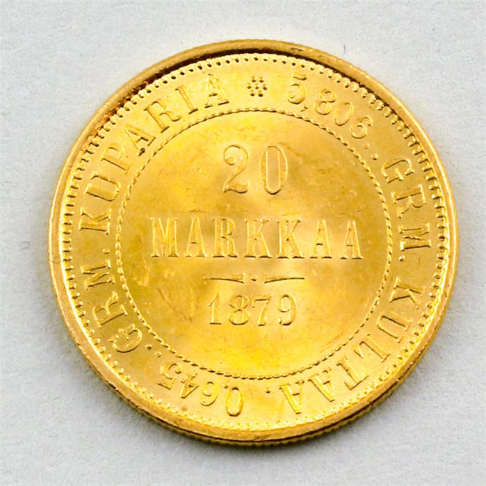 Goldmünze Finnland, Suomi 20 Markkaa 1879.