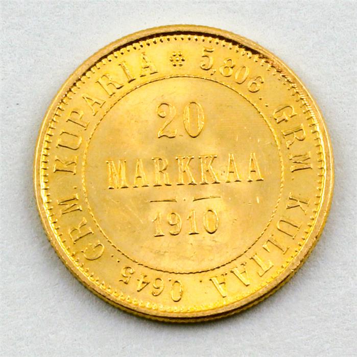 Goldmünze Finnland, Suomi 20 Markkaa 1910.