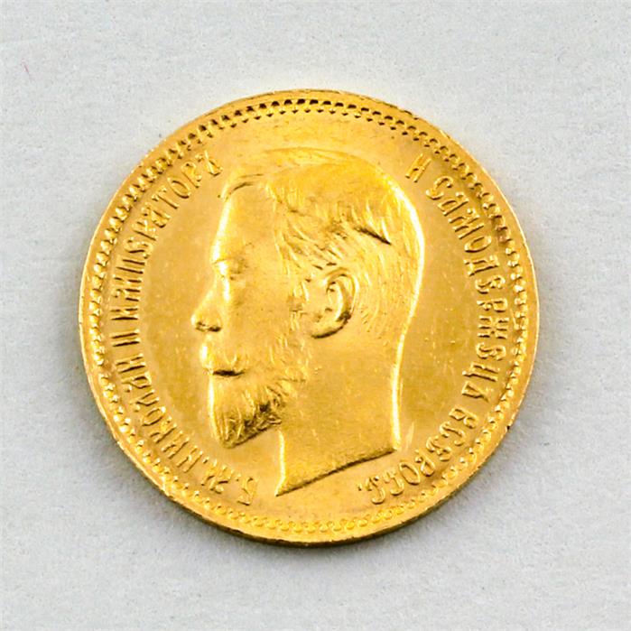 Goldmünze Russland, Nikolaus II, 5 Rubel 1903.