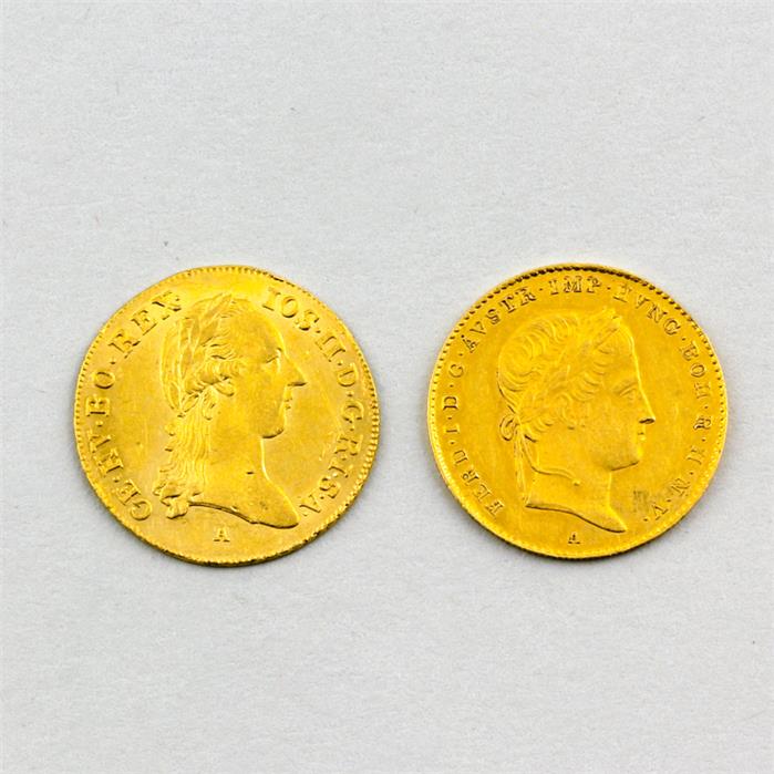 Zwei Goldmünzen, Ferdinand I, 2x Dukat, 1843 A.