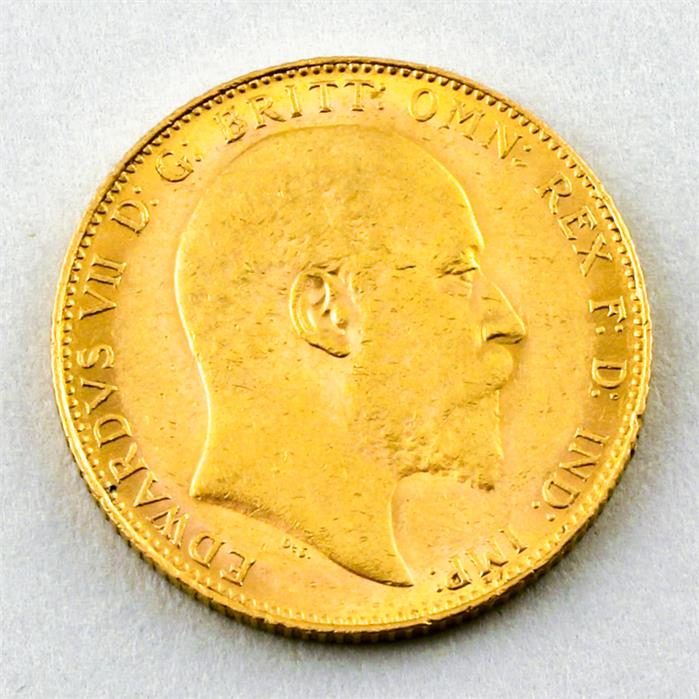 Goldmünze, Großbritanien, Eduard VII., 1 Sovereign, 1908.