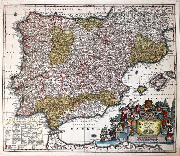 Kupferstichkarte Iberische Halbinsel (1. Hälfte 18. Jh.)
