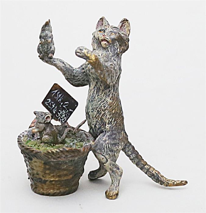 Wiener Bronze "Katze als Mäuseverkäufer".