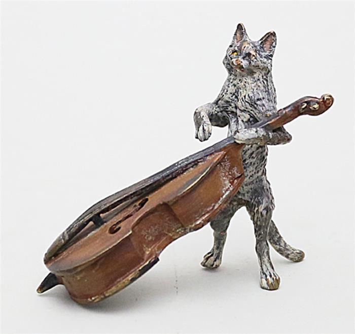 Wiener Bronze "Katze mit Kontrabass".