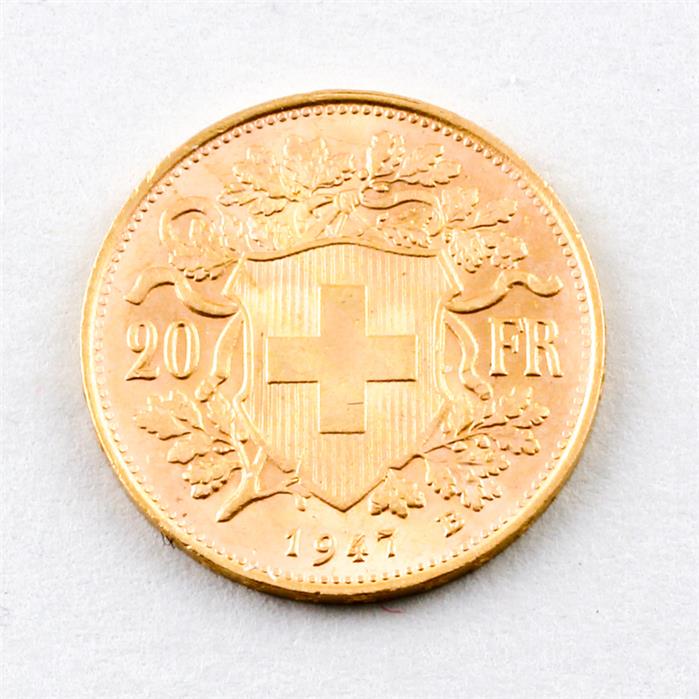 Schweiz, 20 Franken Helvetia, 1947 B.