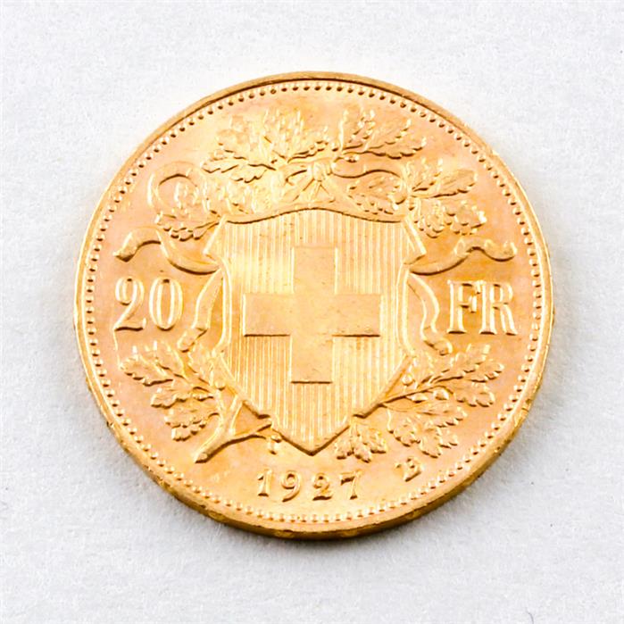 Schweiz, 20 Franken Helvetia, 1927 B.