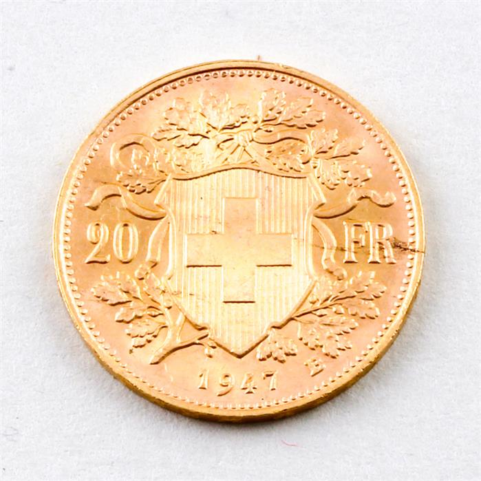 Schweiz, 20 Franken Helvetia, 1947 B.