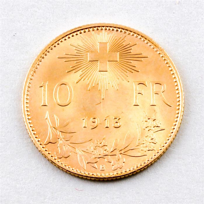 Schweiz, 10 Franken Helvetia, 1913 B.