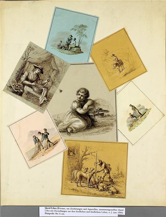 Sieben Zeichnungen in der Art eines Quodlibet (Holland, um 1840)