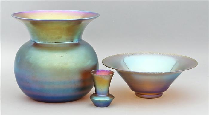 Art Deco-Schale, -Vase und -Miniaturvase, WMF.