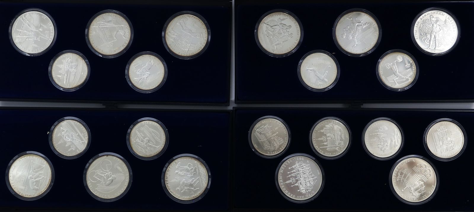 Sammlung von 21 Silbermünzen "Olympiade 1980 in Moskau".