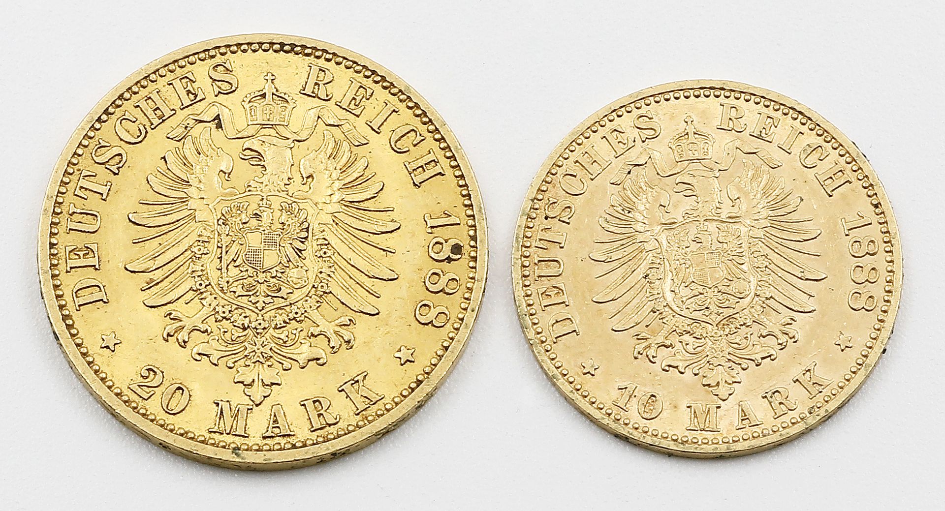 Preußen, Friedrich III., 10 und 20 Mark 1888 A.