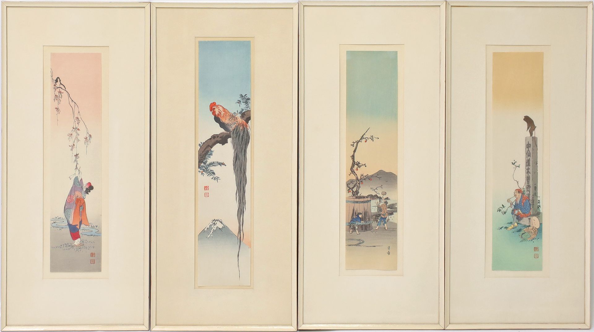 Vier Farbholzschnitte (Japan, um 1900)
