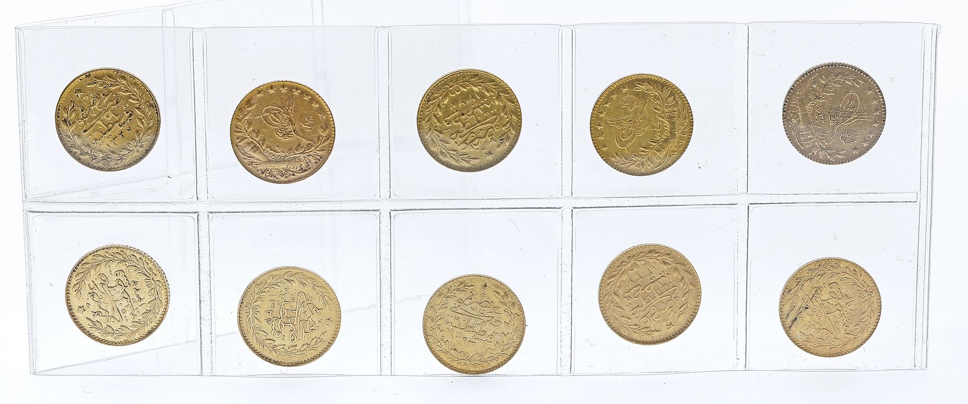 Zehn Goldmünzen Türkei, dabei Muhammad V. und Abdul Hamid II.