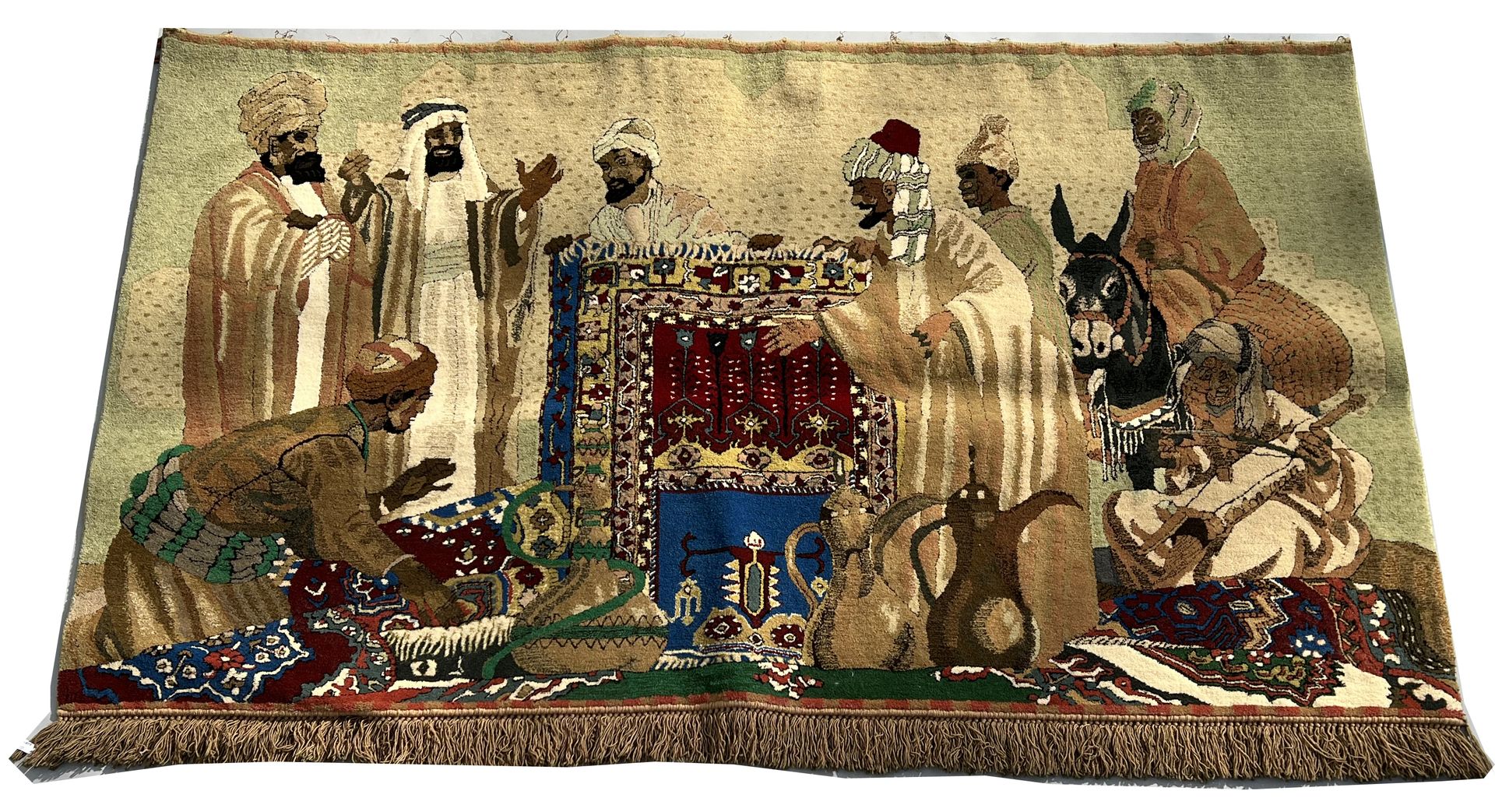 Orient-Wandteppich mit Motiv "Teppichhändler", ca. 126x 210 cm.
