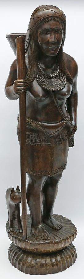 Große Skulptur "Weiblicher Halbakt mit Hund".