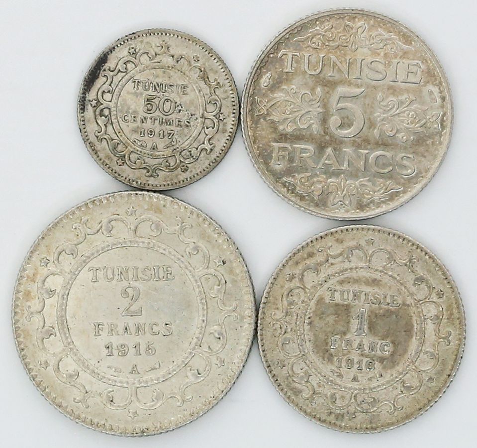 Tunesien, Französisches Protektorat, 4 Silbermünzen: