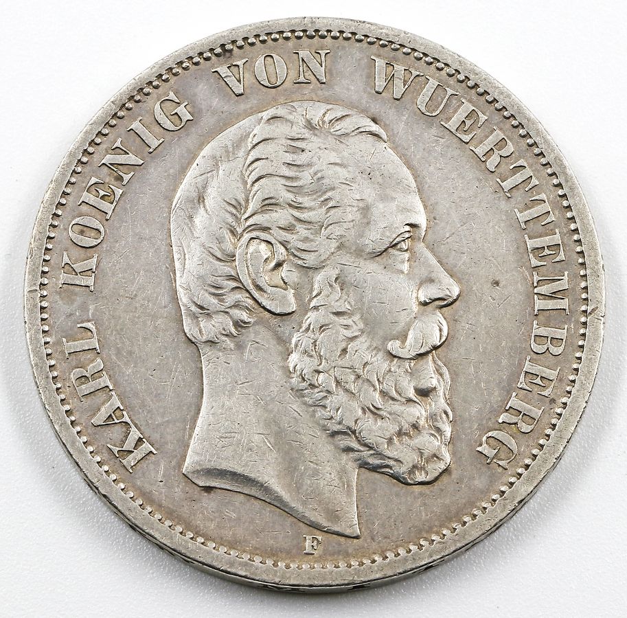 Württemberg, Karl, 5 Mark 1876 F.