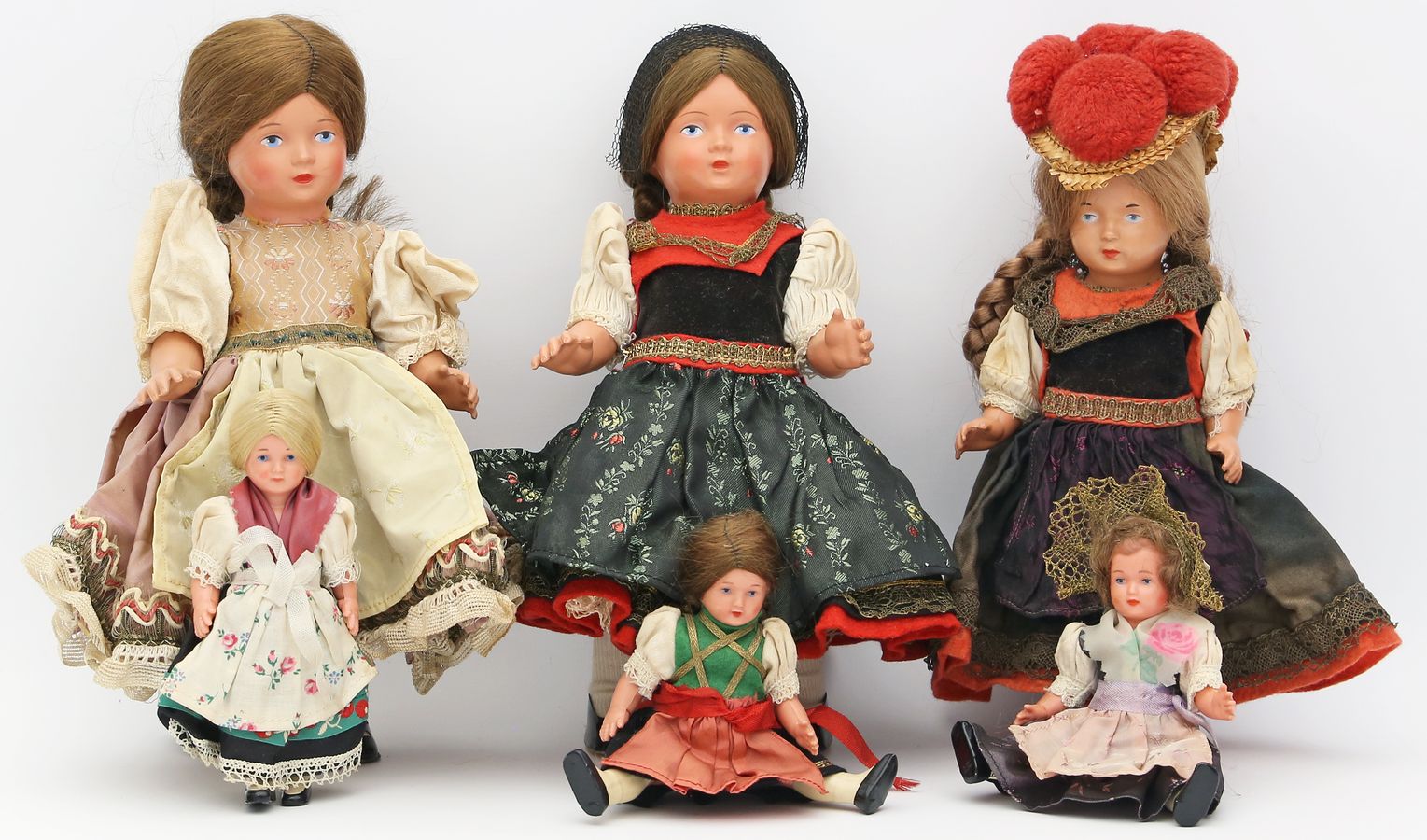 Sammlung von 6 Zelluloid-Puppen.