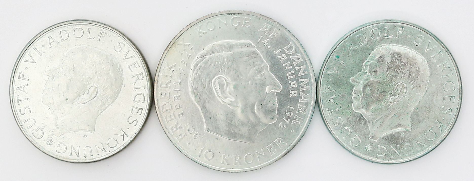3x 10 Kronen, Dänemark bzw. Schweden 1972.
