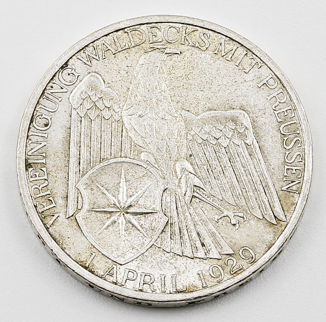 Weimarer Republik, 3 Mark Vereinigung Waldeck mit Preußen 1929 A.
