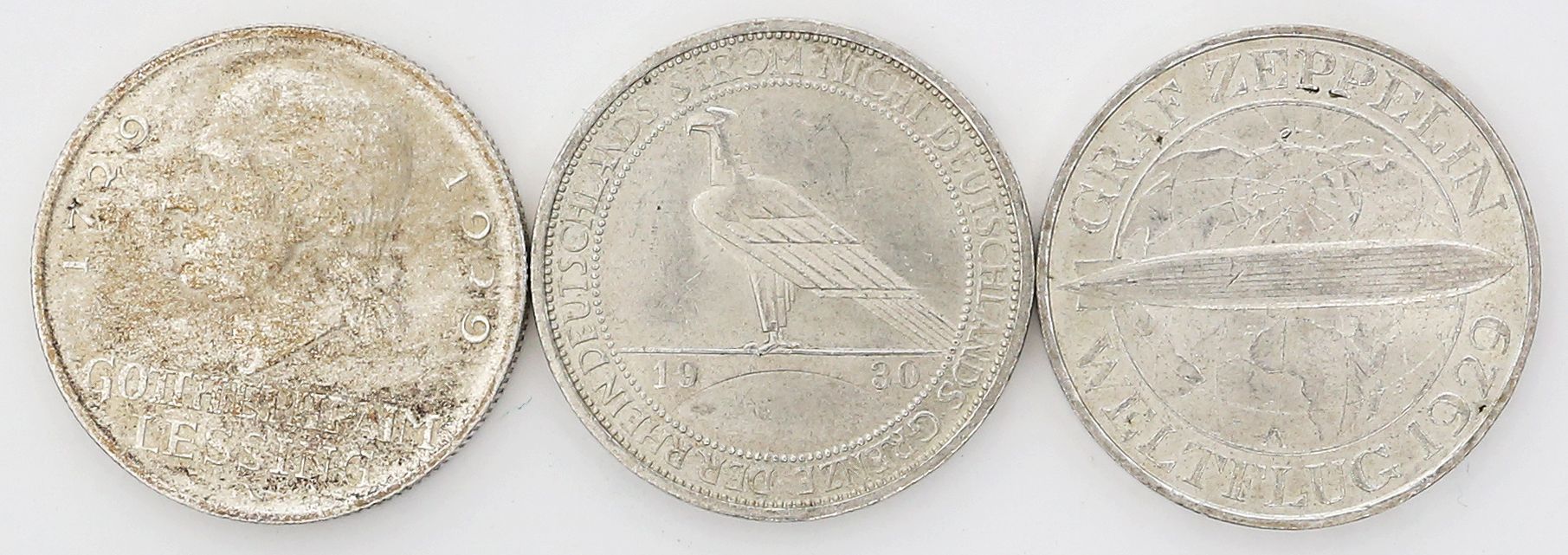 Weimarer Republik, drei 3-Mark-Gedenkmünzen: