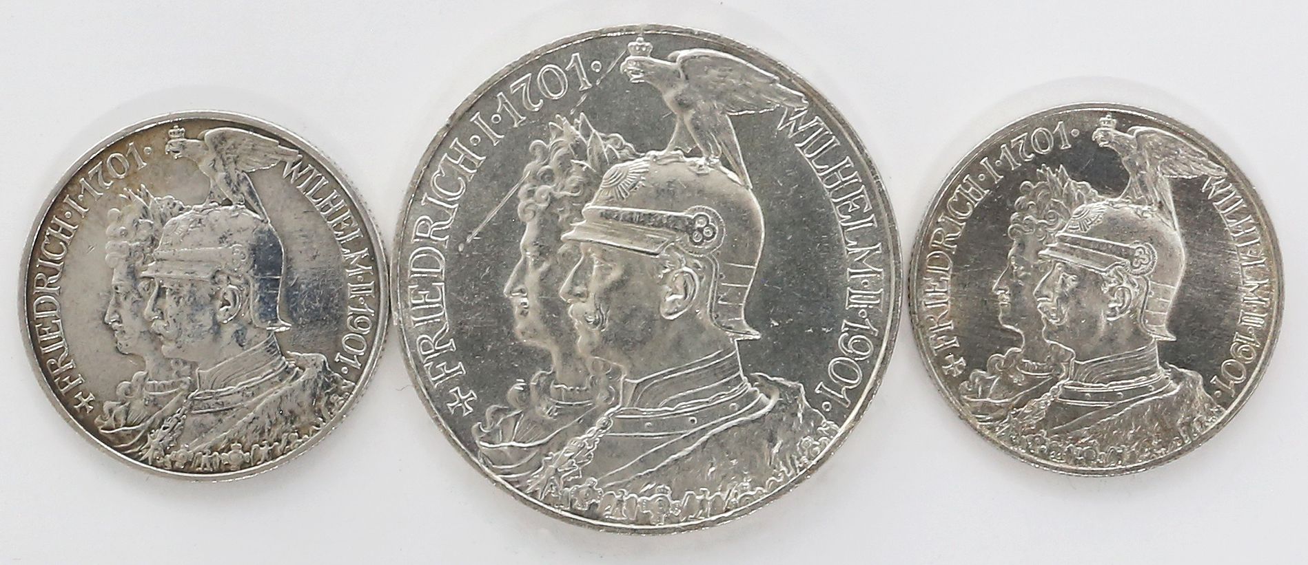 Preußen, Wilhelm II. 1x 5 und 2x 2 Mark 1901 A.