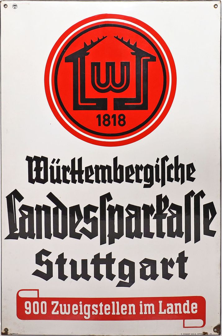 Großes Emailschild "Württembergische Landessparkasse Stuttgart".