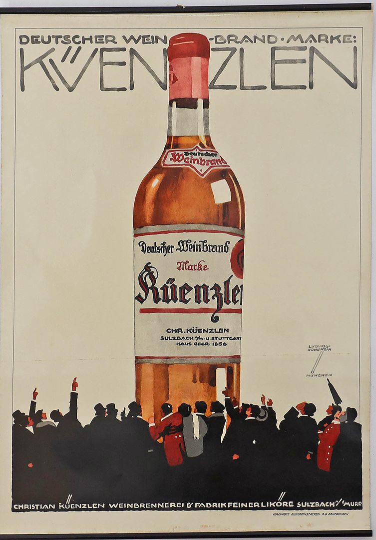 Werbeplakat "Deutscher Weinbrand Marke: Küenzlen", Ludwig Hohlwein.